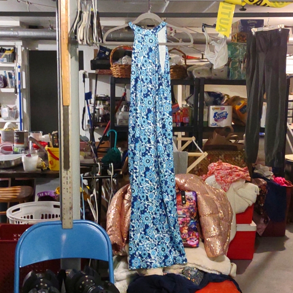 Blue and white floral maxi dress, size xs, shein